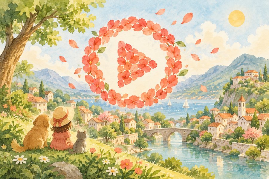 動画のサムネイル:まちを見守るやさしい水彩画