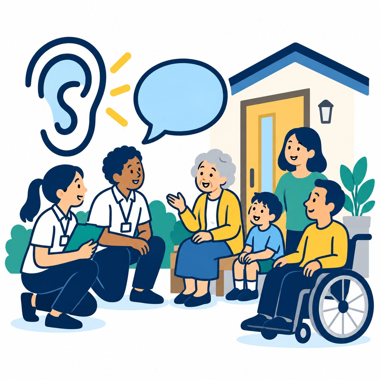 職員が住民の話を聞いているイラスト