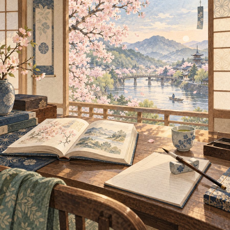 本とノートの静物