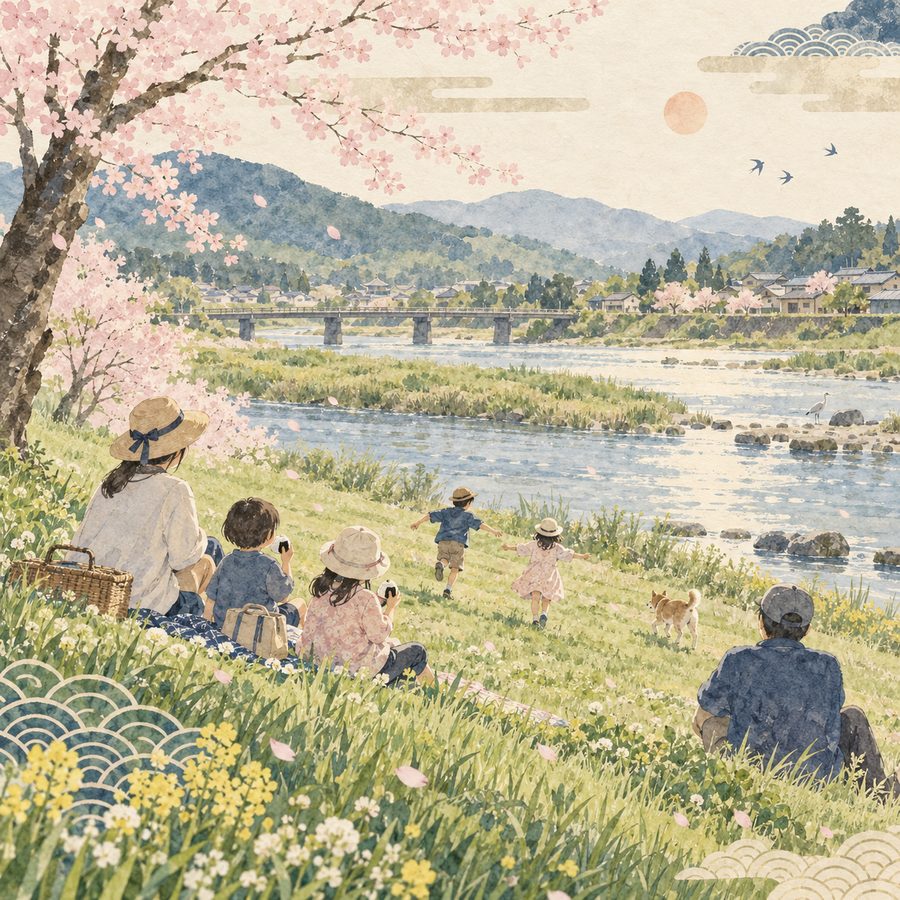 土手で遊ぶ子どもたち