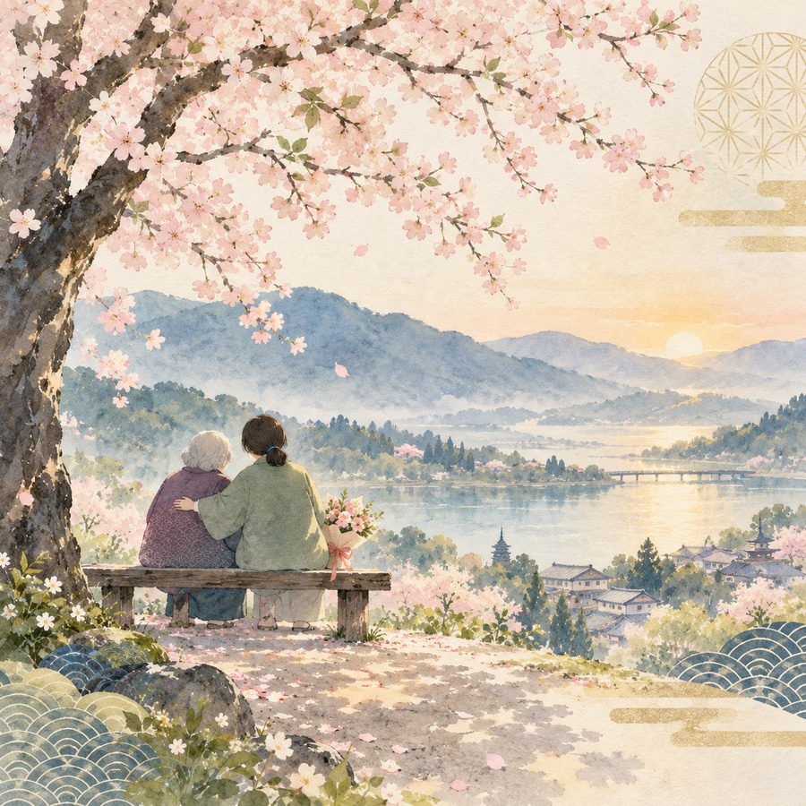 桜の下で寄り添う二人