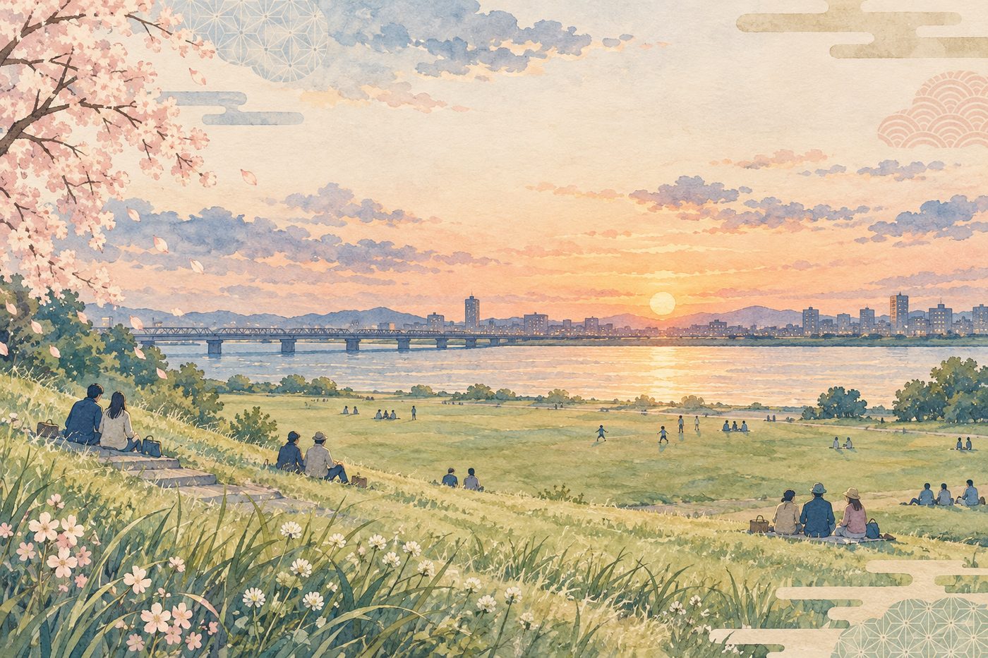 社協紹介動画のサムネイル。夕景の河川敷